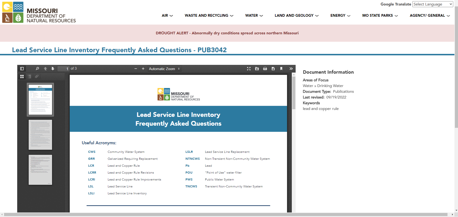 Lead and Copper Rule Resources MRWA